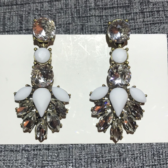 White & Cubic Zirconia Drop Costume Earrings - Picture 2 of 3